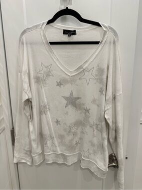Flora💖Ashley White V-Neck Star Embellished Long Sleeve Shirt with camouflage